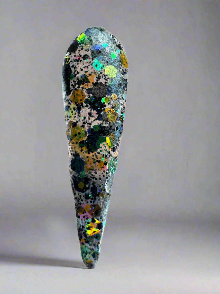 Acrylic Powder-Haunted Hayride with colorful glitter for Halloween nail art.