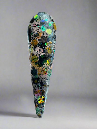 Acrylic Powder-Haunted Hayride with colorful glitter for Halloween nail art.