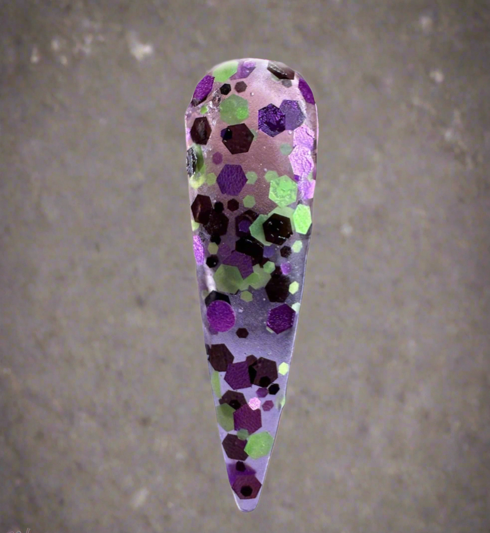Acrylic Powder-Haunted Hayride with glitter, ideal for Halloween nail art.