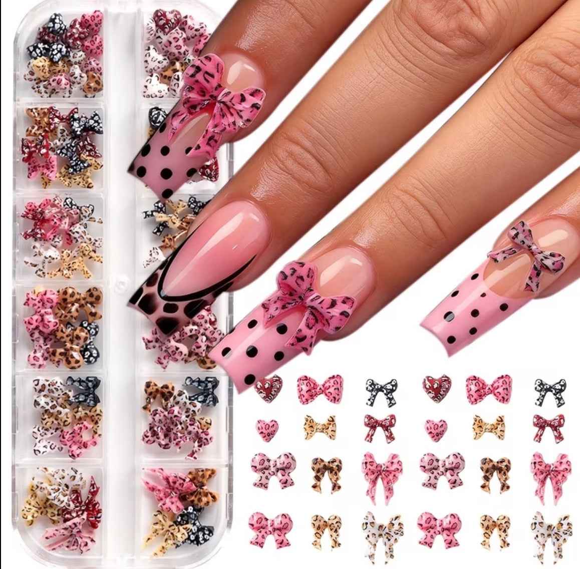 Leopard Bow Nail Charms