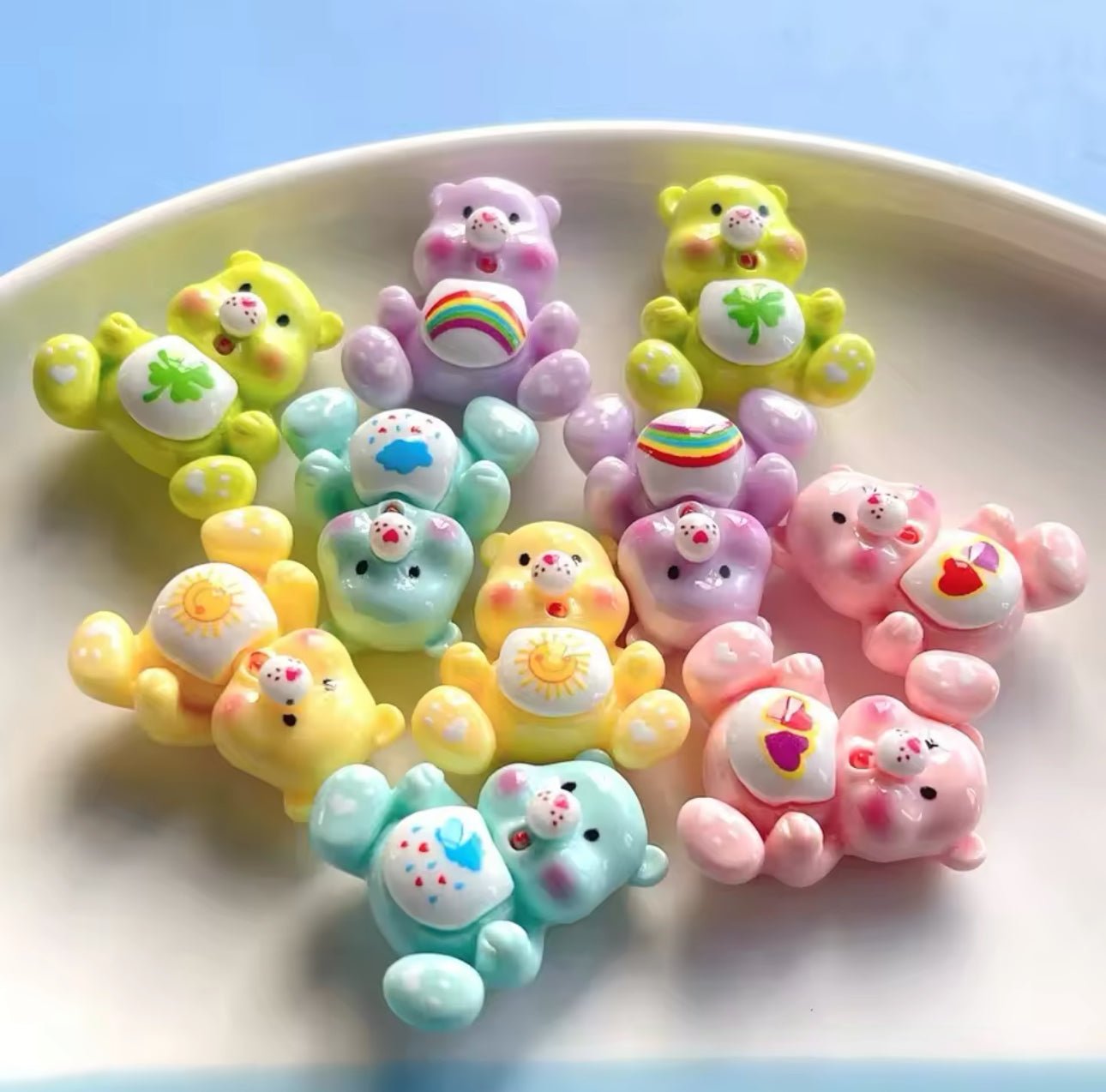 Care Bear nail charms set, colorful and whimsical, perfect for manicures.