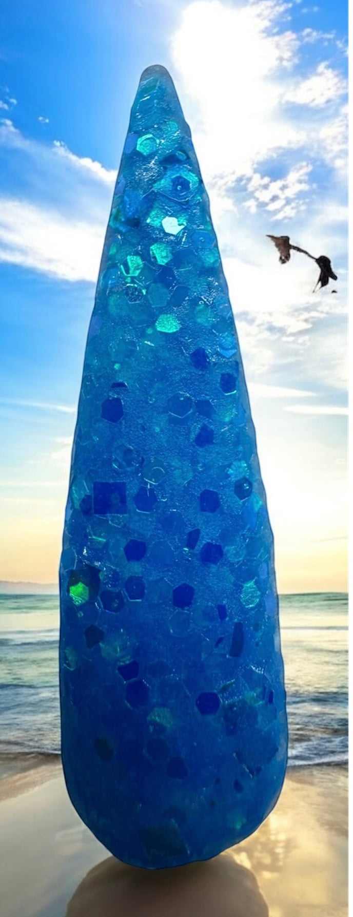 Neon Nail acrylics - Pool Party Collection displayed with ocean backdrop.