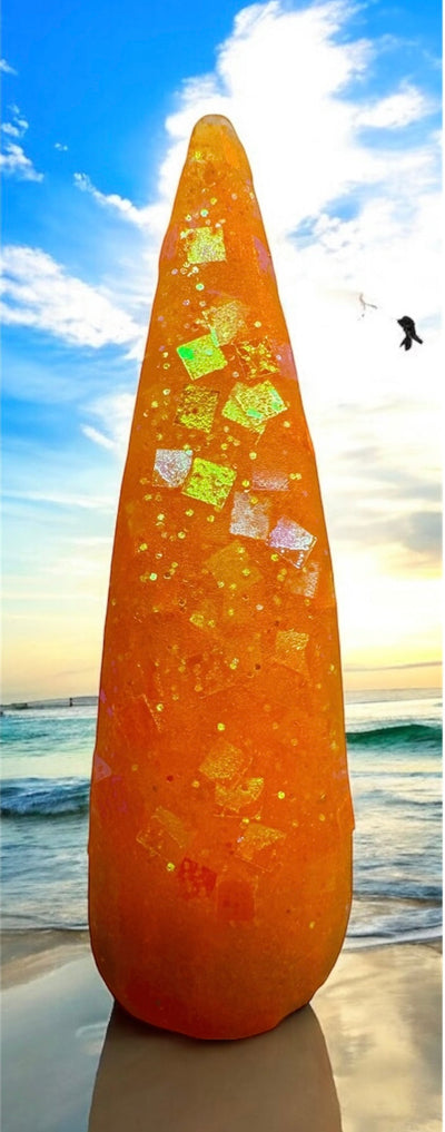 Neon Nail acrylics - Pool Party Collection with glitzy orange shine by beach.