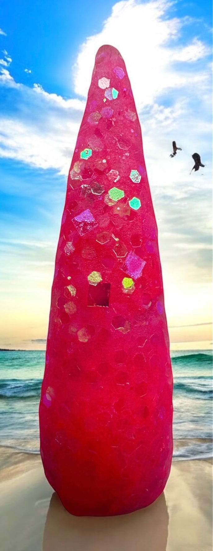 Neon Nail acrylics - vibrant pink with glitter, Pool Party Collection.