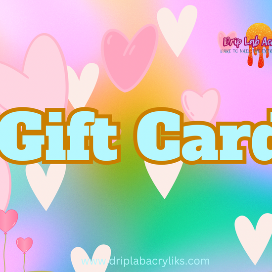 Gift card with colorful heart design background.