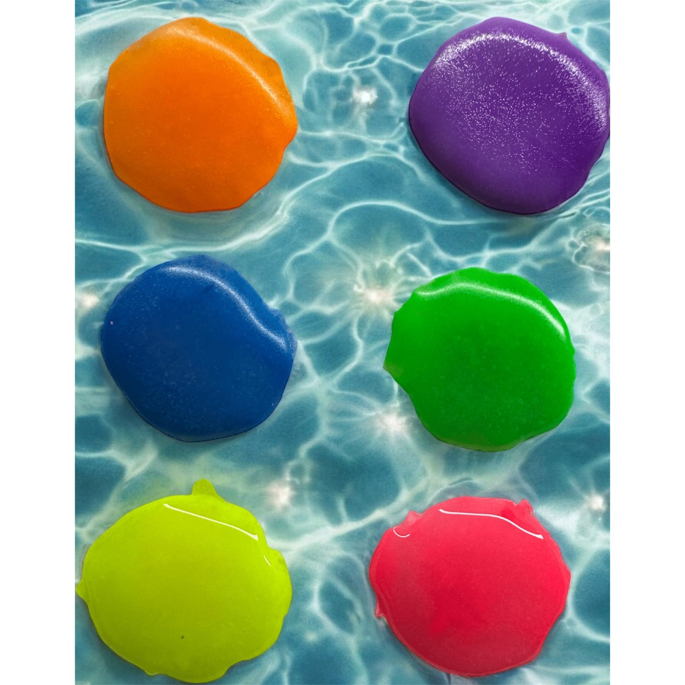 Neon Nail acrylics - Pool Party Collection on water background displaying vibrant colors.
