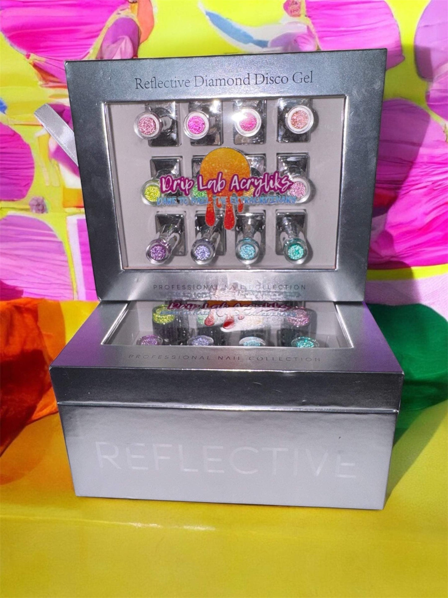 Glitter Gel Nail Polish Collection in custom box with 12 glittery colors.